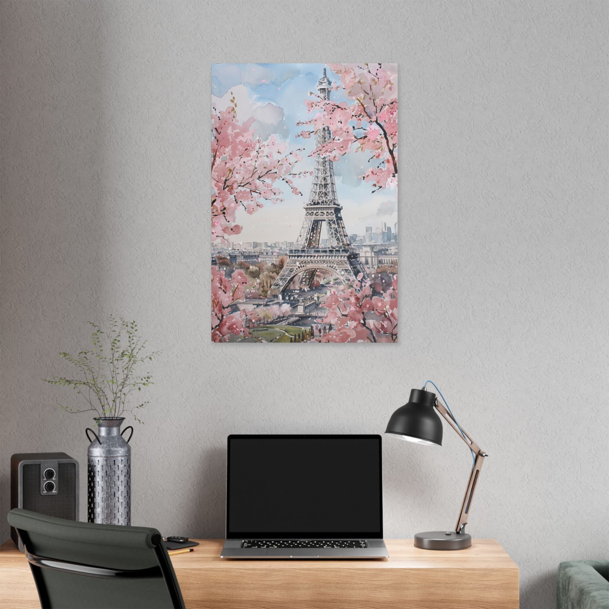 Eiffel Tower Cherry Blossom Canvas Print — Paris Wall Art