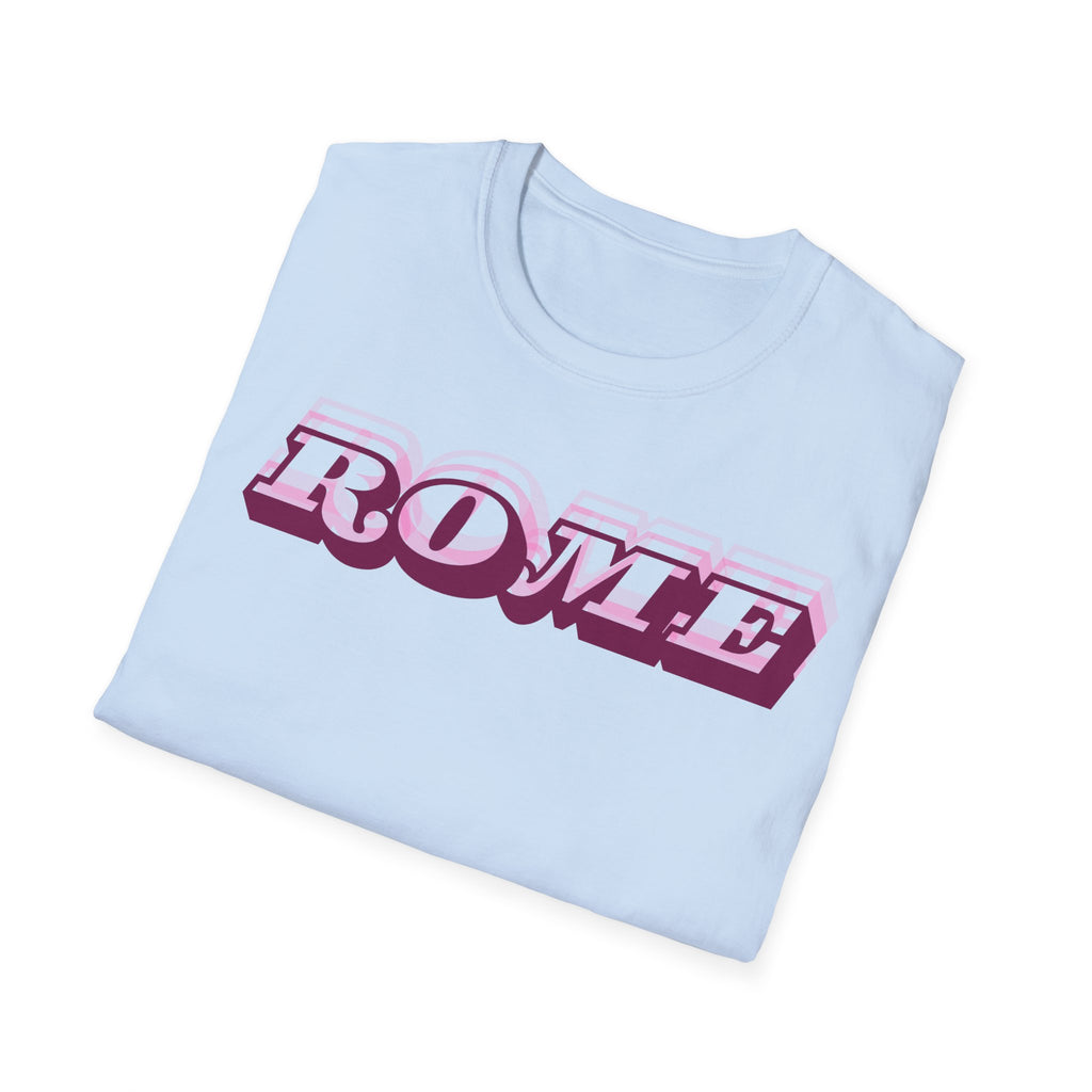 ROME 3D Retro Text T-Shirt | Pink Ombre City Typography