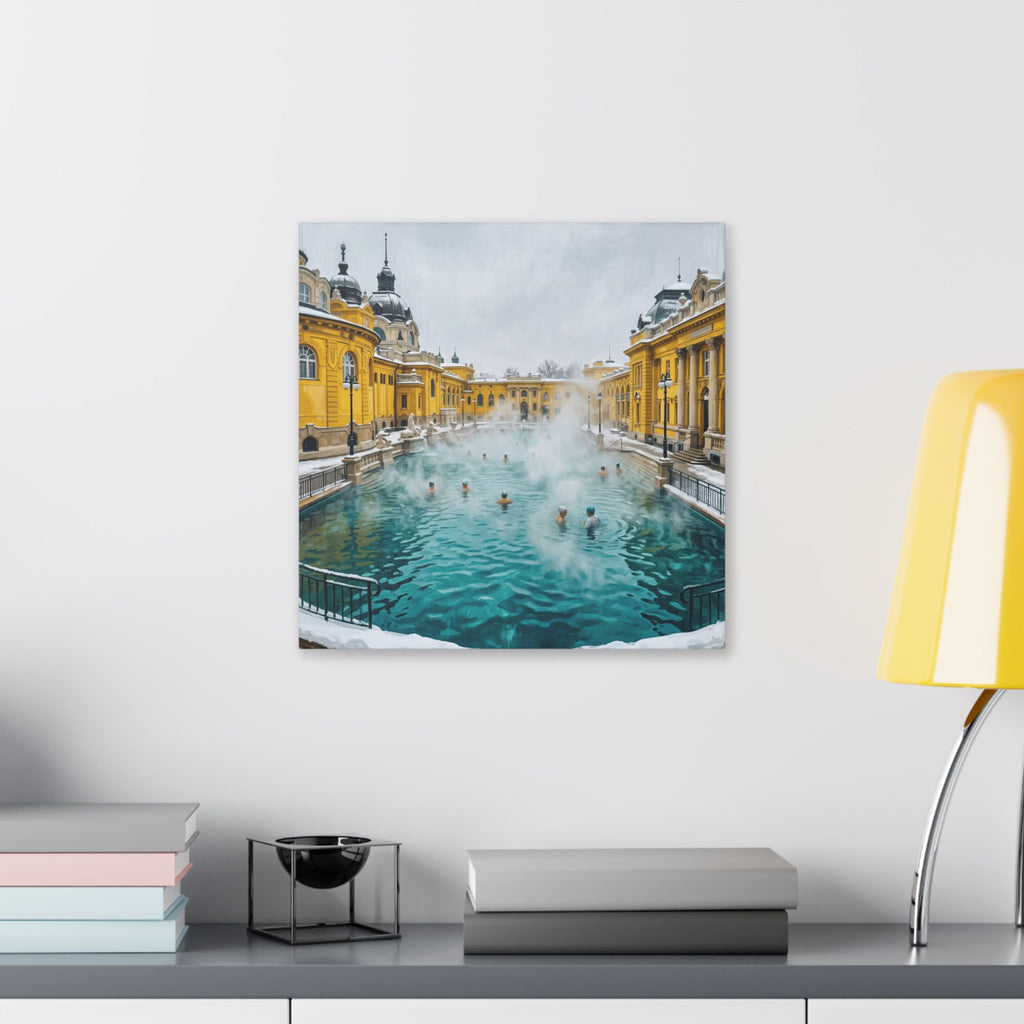 Szechenyi Thermal Bath Budapest Canvas Wall Art — Winter Spa Architecture Print