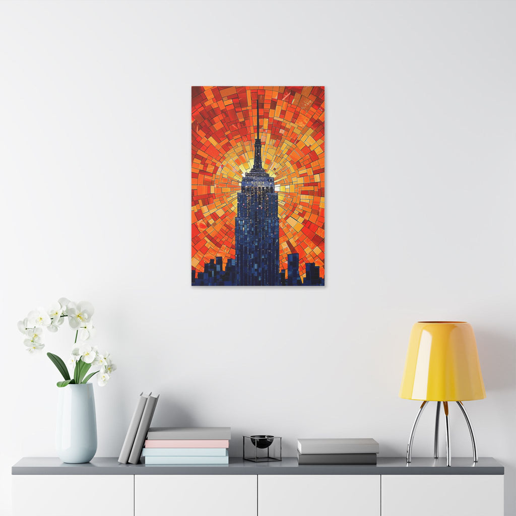 Empire State Mosaic Canvas Print — Sunset City Skyline Wall Art
