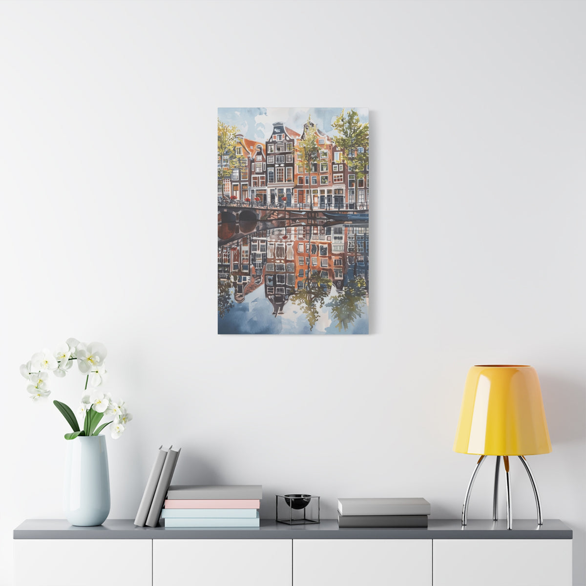 Amsterdam Canal Reflection Canvas Print — European Cityscape Wall Art