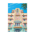 Art Deco Beach Hotel Canvas — Miami Palm Retro Stretched Wall Art
