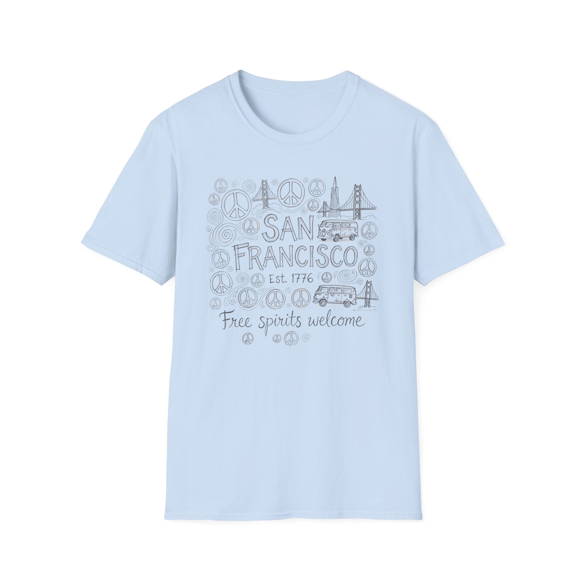 San Francisco Doodle T-Shirt – 'Free Spirits Welcome' Vintage City Sketch Tee