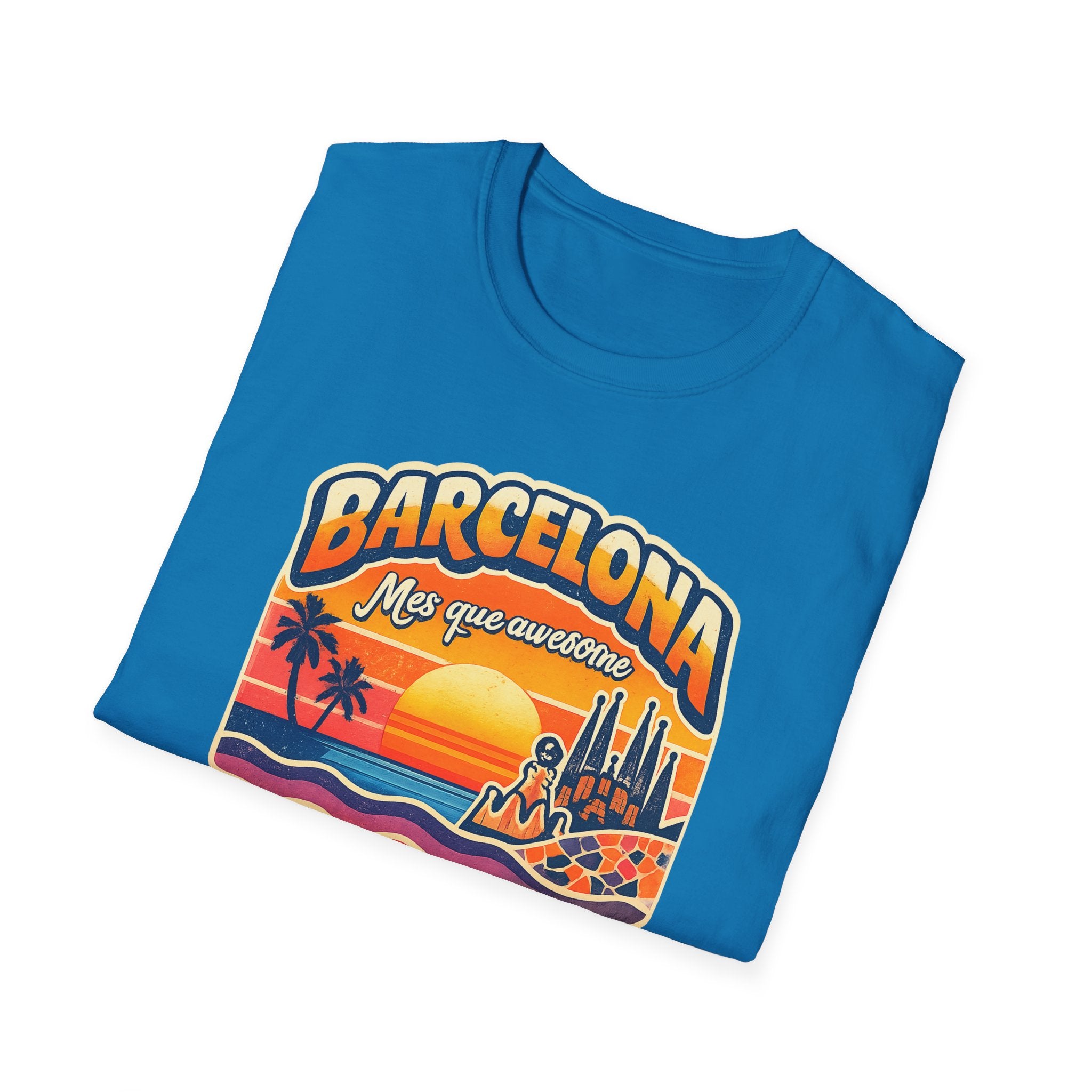 Barcelona Sunset Graphic T-Shirt — "Barcelona Más que un sueño" Vintage Beach Tee