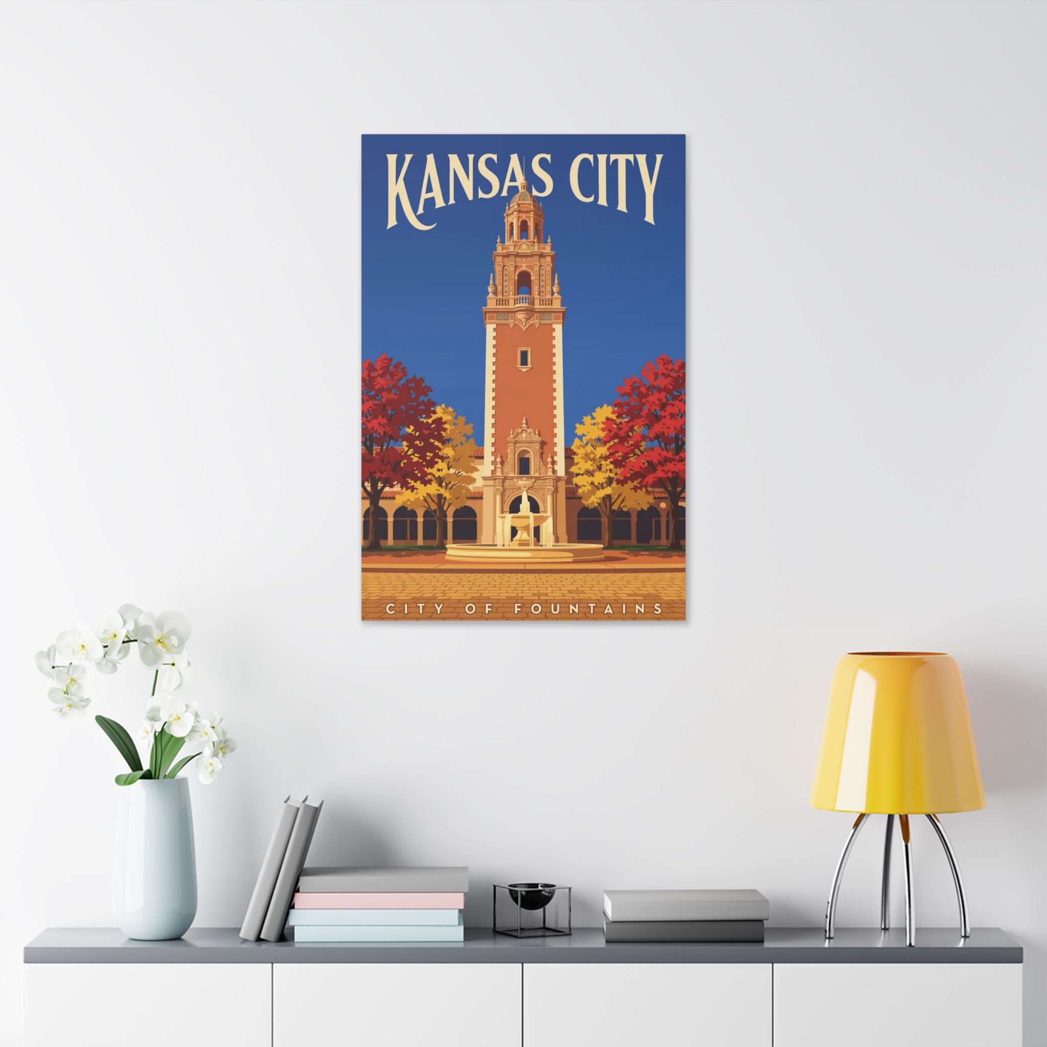 Kansas City City of Fountains Stretched Canvas Wall Art — Vintage Travel Poster