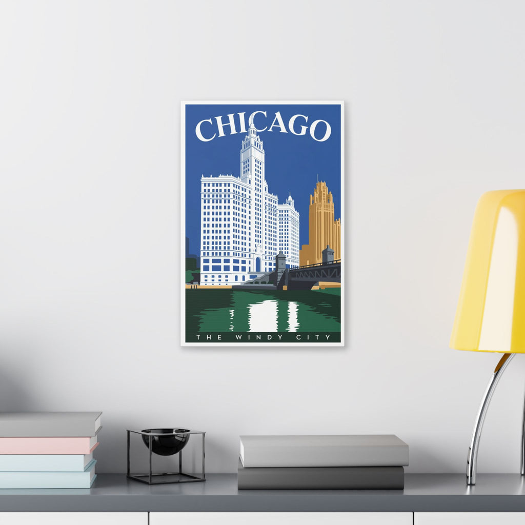 Chicago Skyline Stretched Canvas – The Windy City Retro Travel Art