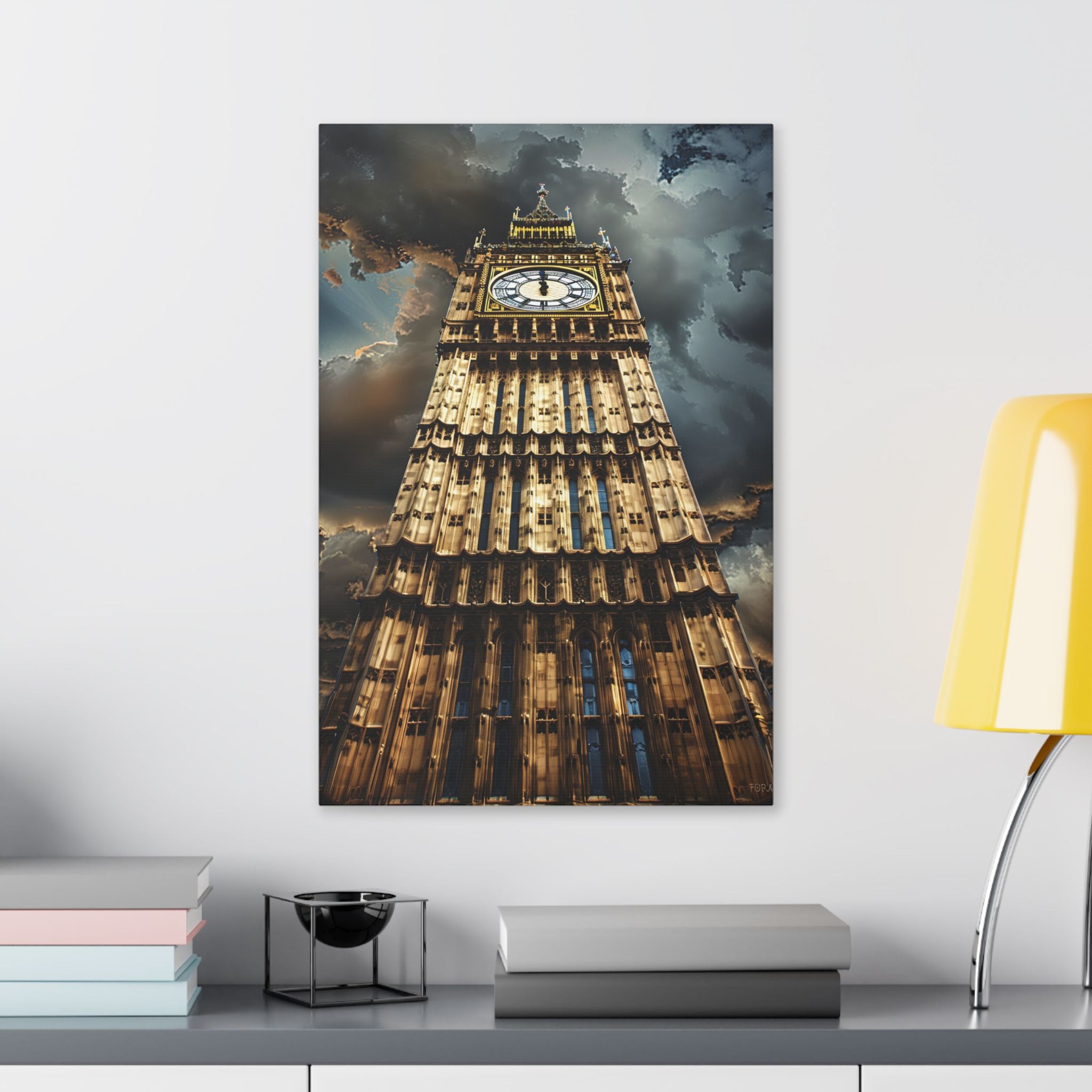 Big Ben London Canvas Wall Art — Dramatic Clock Tower Stretched Canvas