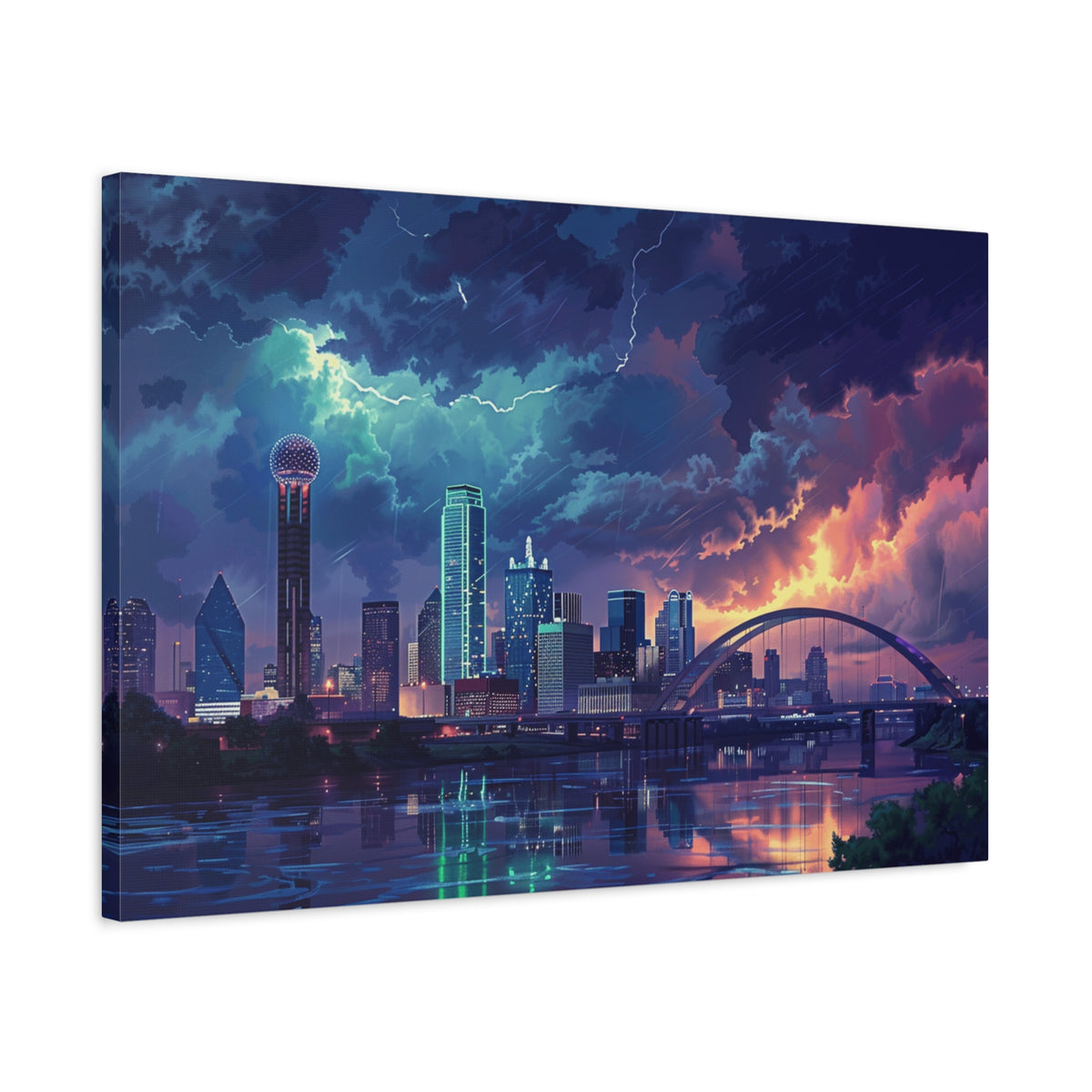Dallas Cityscape Canvas Print — Stormy Sunset Skyline Wall Art
