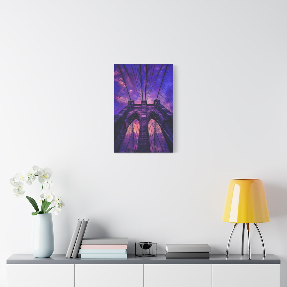 Brooklyn Bridge Sunset Canvas — Purple Sky Stretched Wall Art