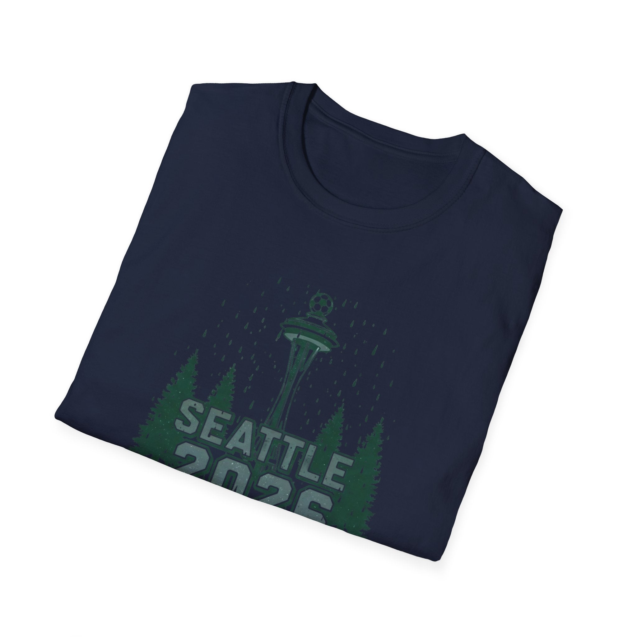 Seattle 2026 Souvenir T-Shirt — Space Needle & Pine Trees Travel Tee