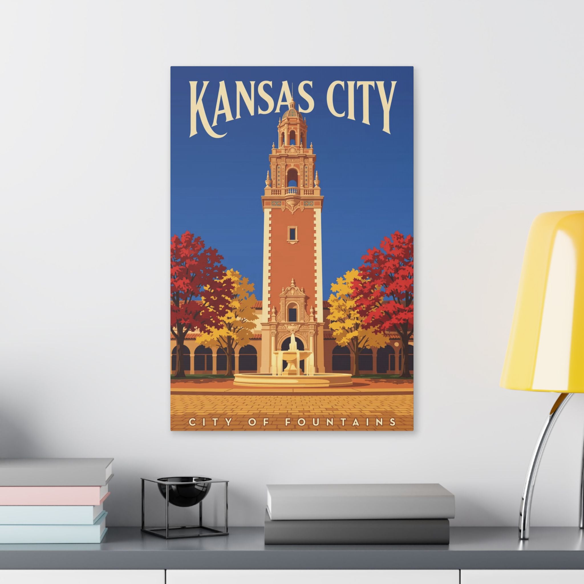 Kansas City City of Fountains Stretched Canvas Wall Art — Vintage Travel Poster