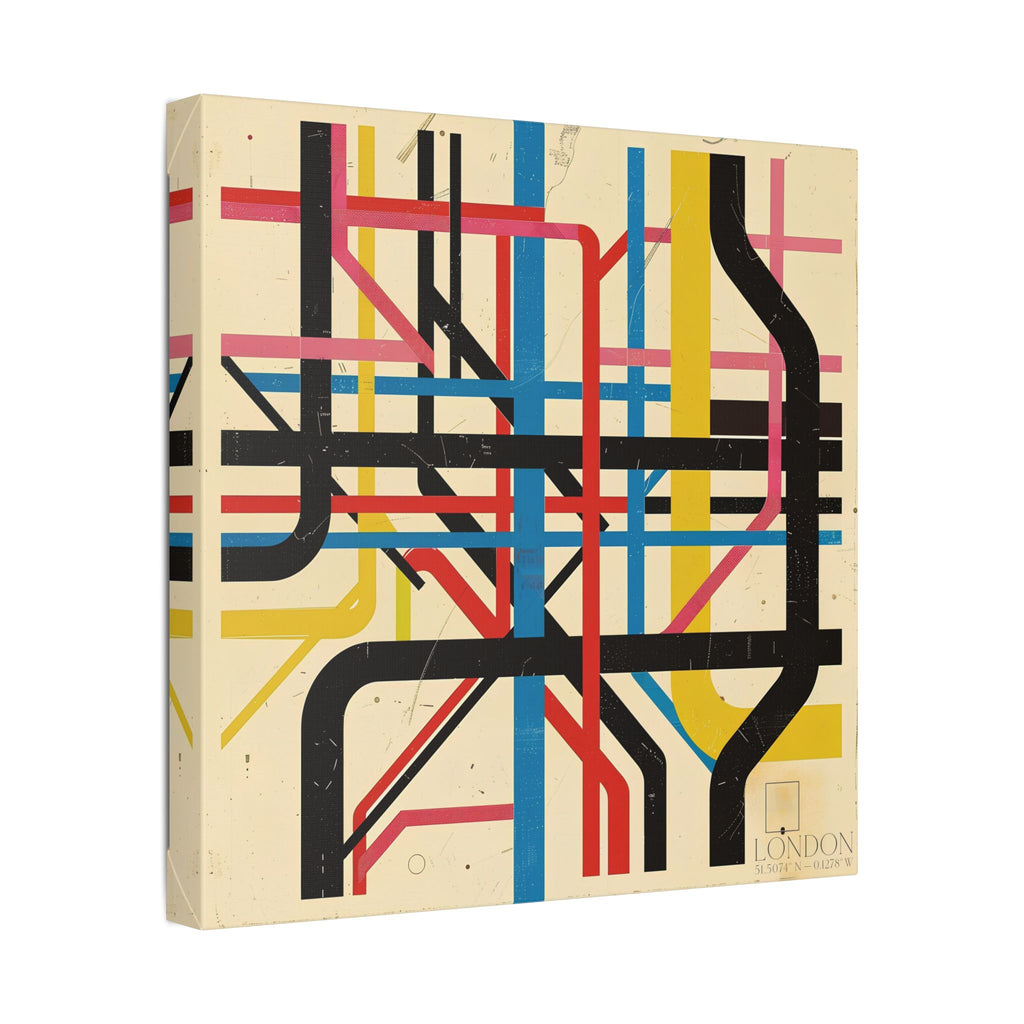 London Subway Map Art Canvas — Retro Abstract Transit Wall Decor