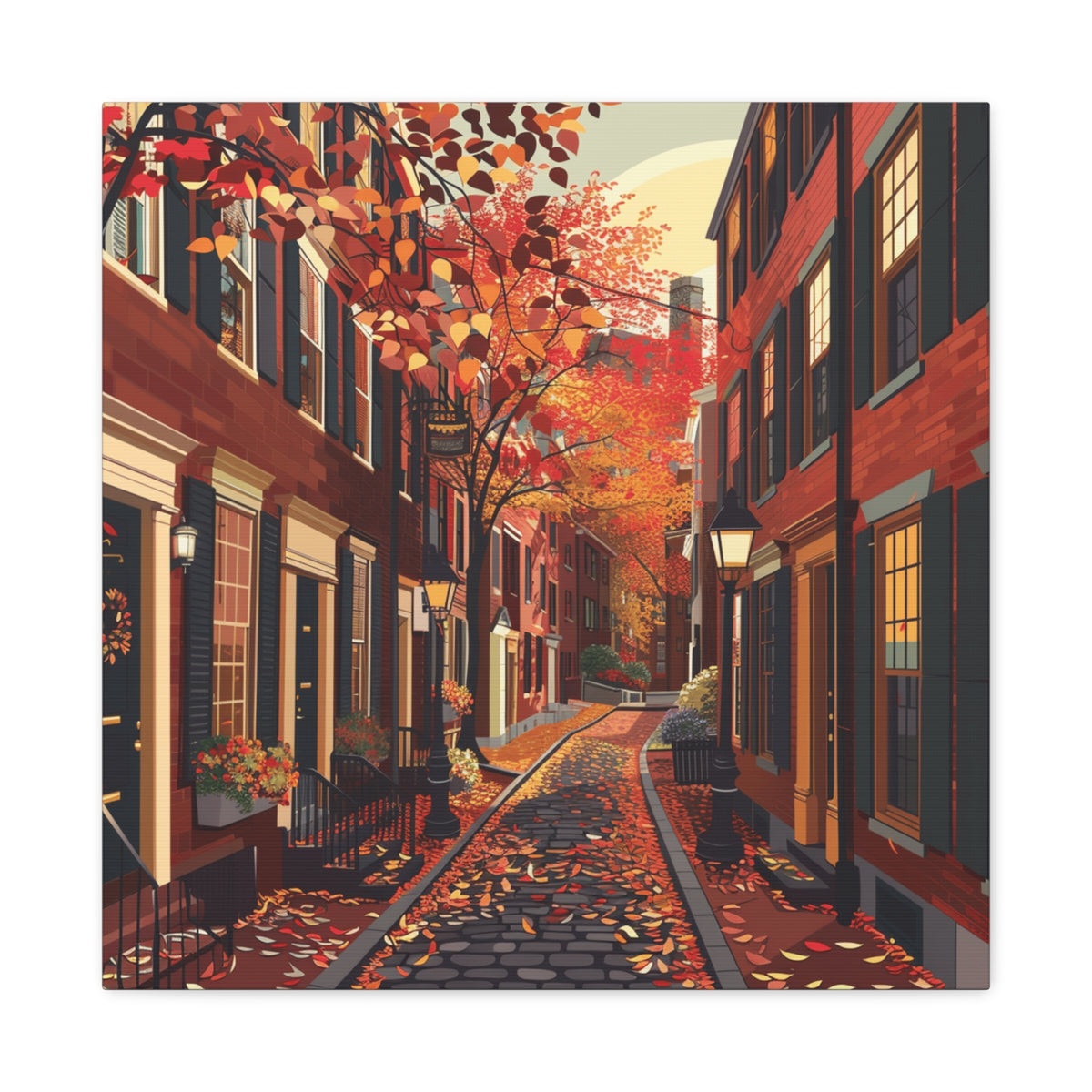 Boston Beacon Hill - New England - Acorn Street - Autumn Cobblestone Alley Stretched Canvas