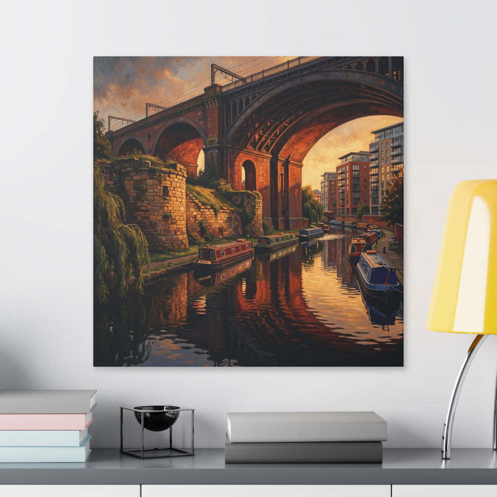 Manchester Castlefield Roman Fort and Victorian Bridge - Bridged Canal Sunset Canvas