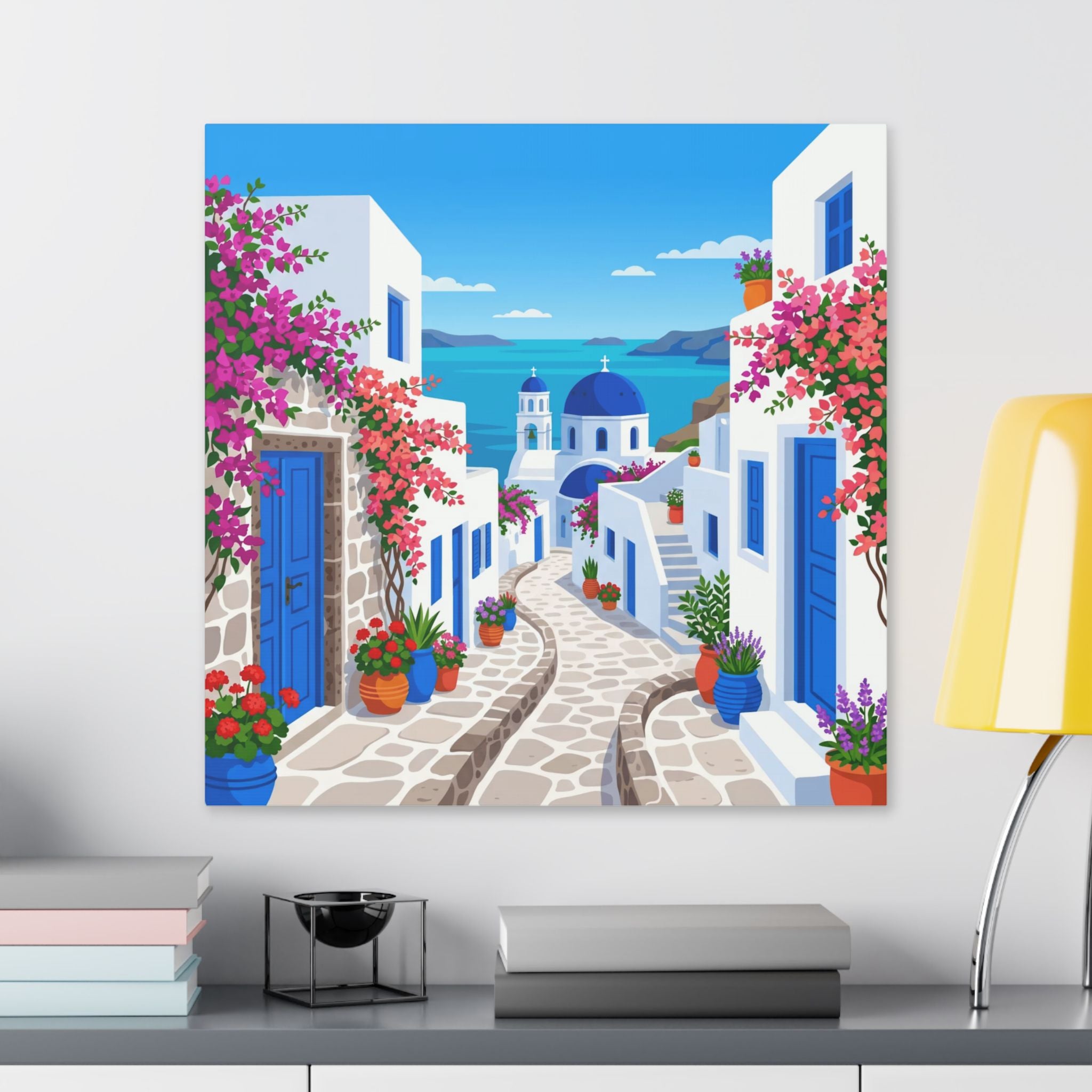Santorini Seaside Alley Stretched Canvas Print
