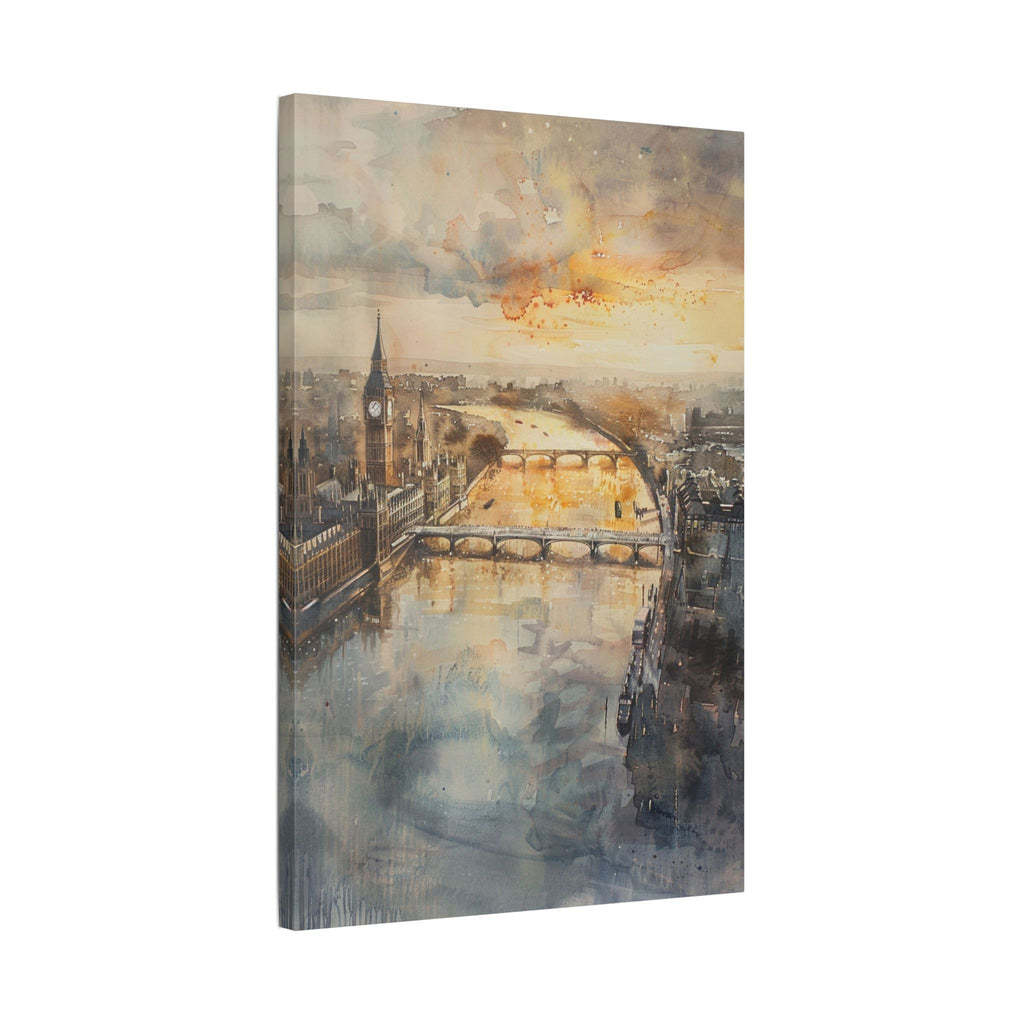London River Sunset Canvas Print — Watercolor Cityscape Wall Art