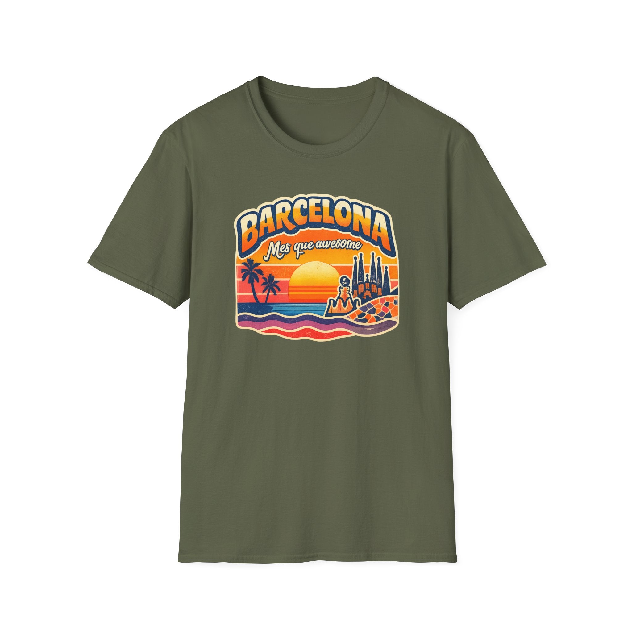 Barcelona Sunset Graphic T-Shirt — "Barcelona Más que un sueño" Vintage Beach Tee