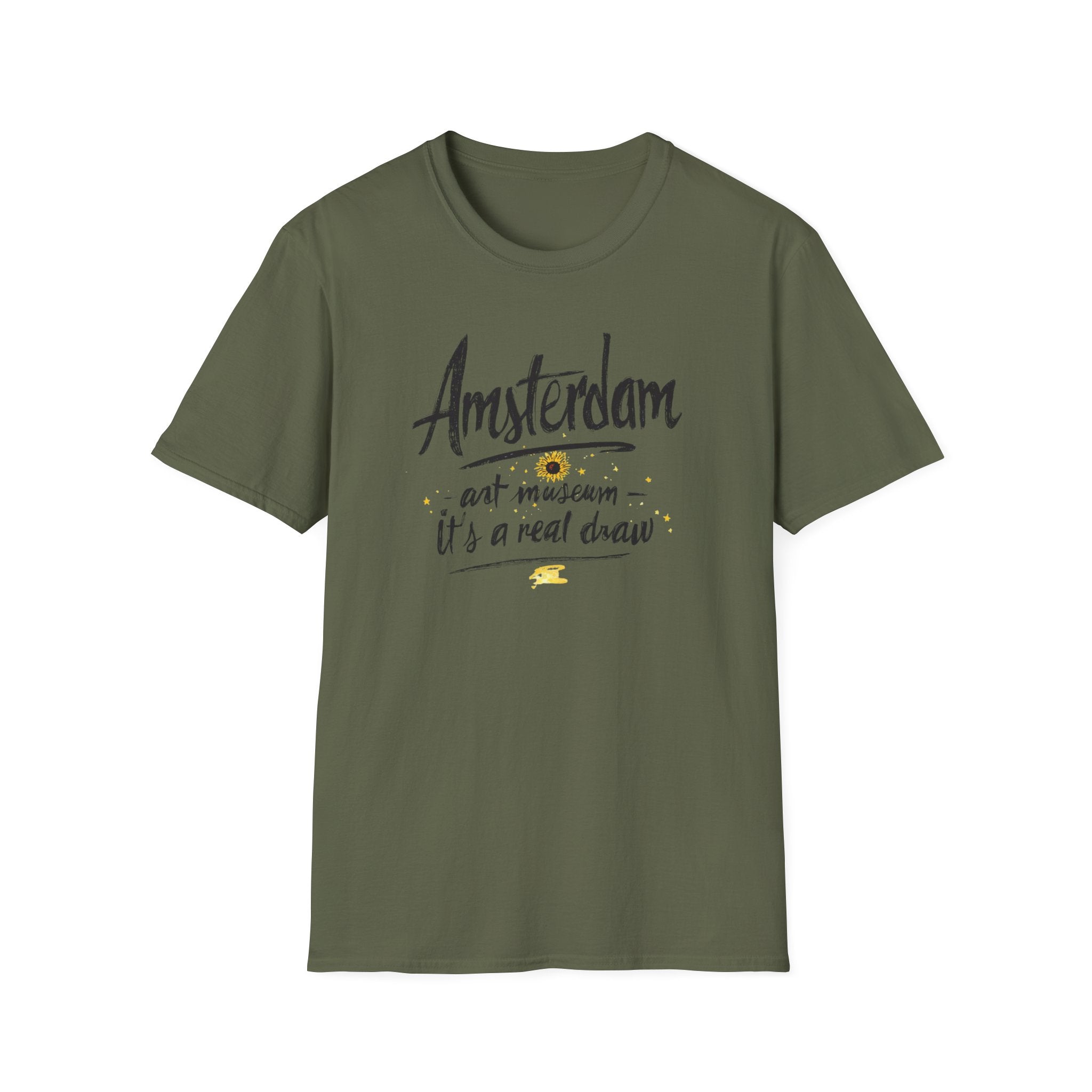 Amsterdam Art Museum T-Shirt — "Amsterdam" Script Graphic with "art museum — it’s a real draw"