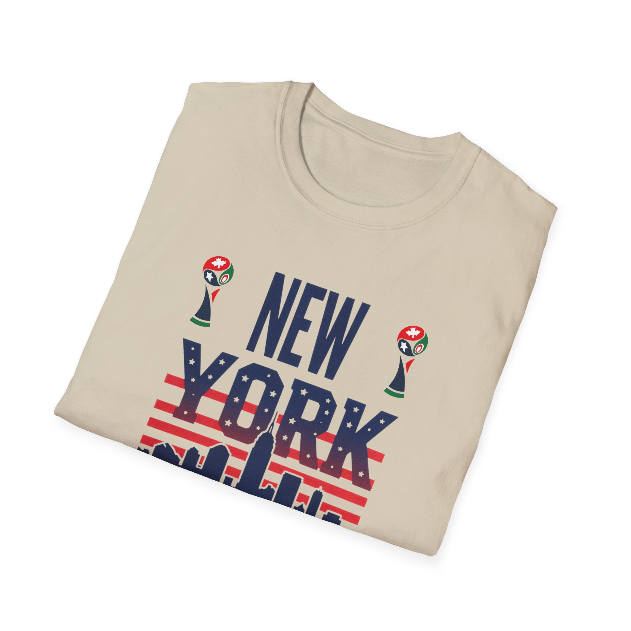 New York USA World Cup 2026 T-Shirt — American Flag Skyline Soccer Tee