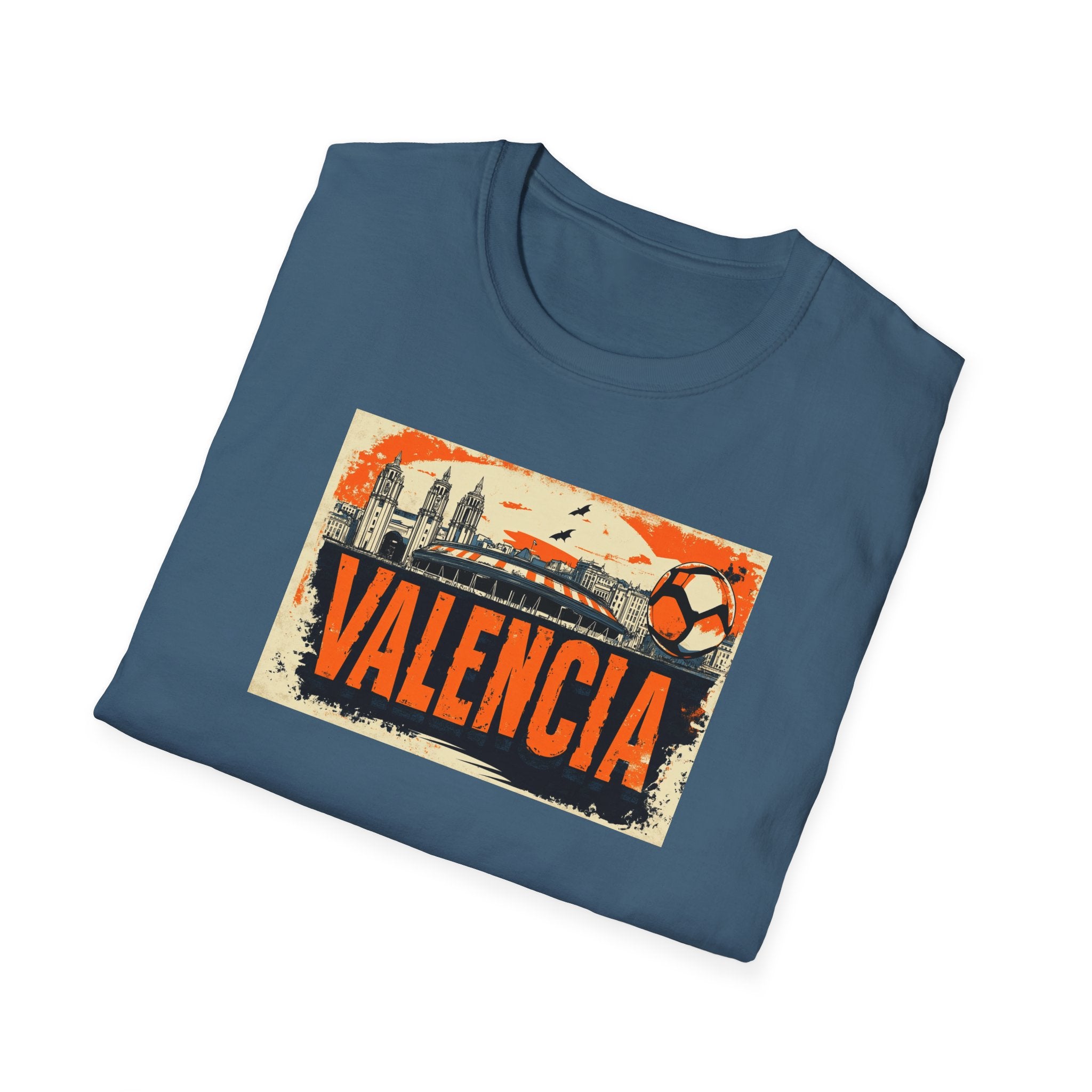 Valencia Vintage Soccer Graphic T-Shirt | City Skyline, Football Art