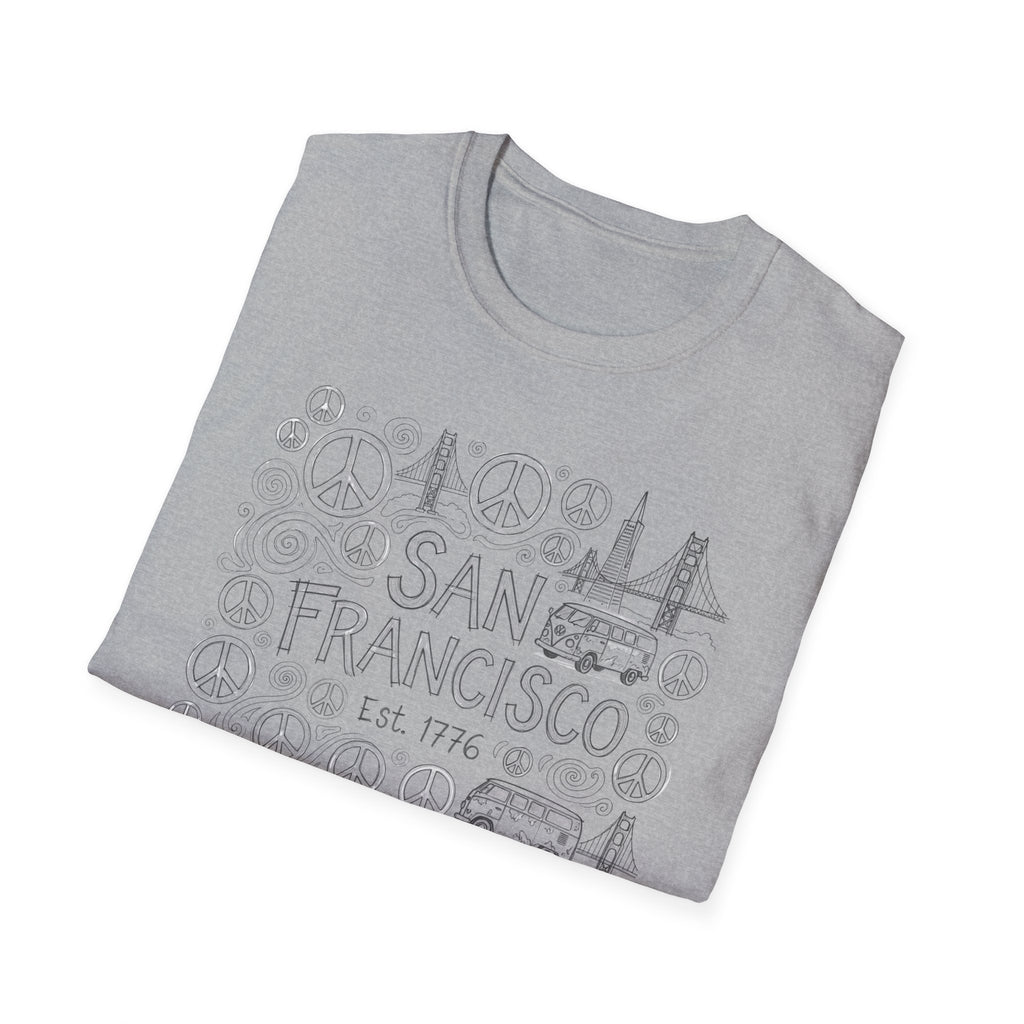 San Francisco Doodle T-Shirt – 'Free Spirits Welcome' Vintage City Sketch Tee
