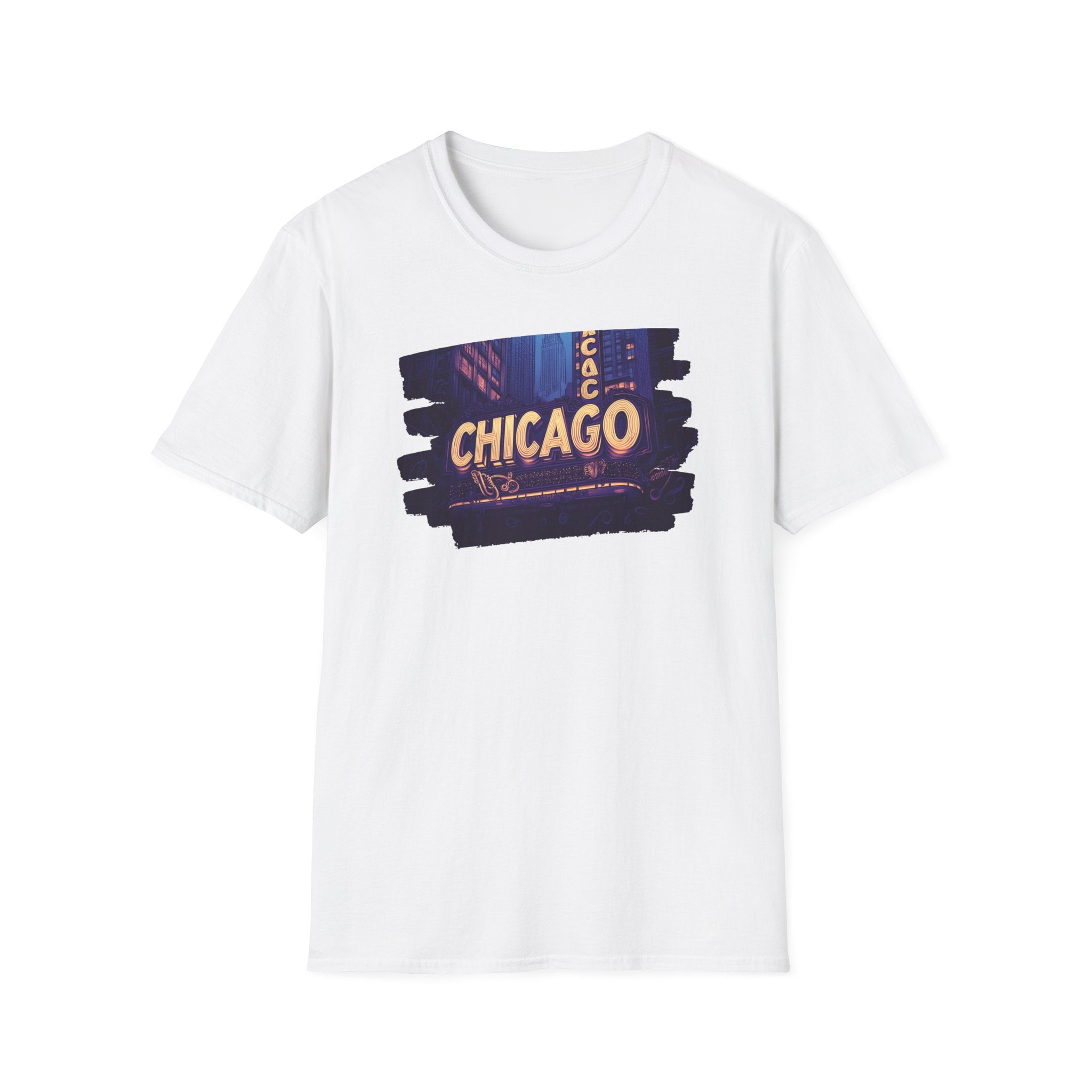 Chicago Neon Sign Brushstroke T-Shirt | City Skyline Typography