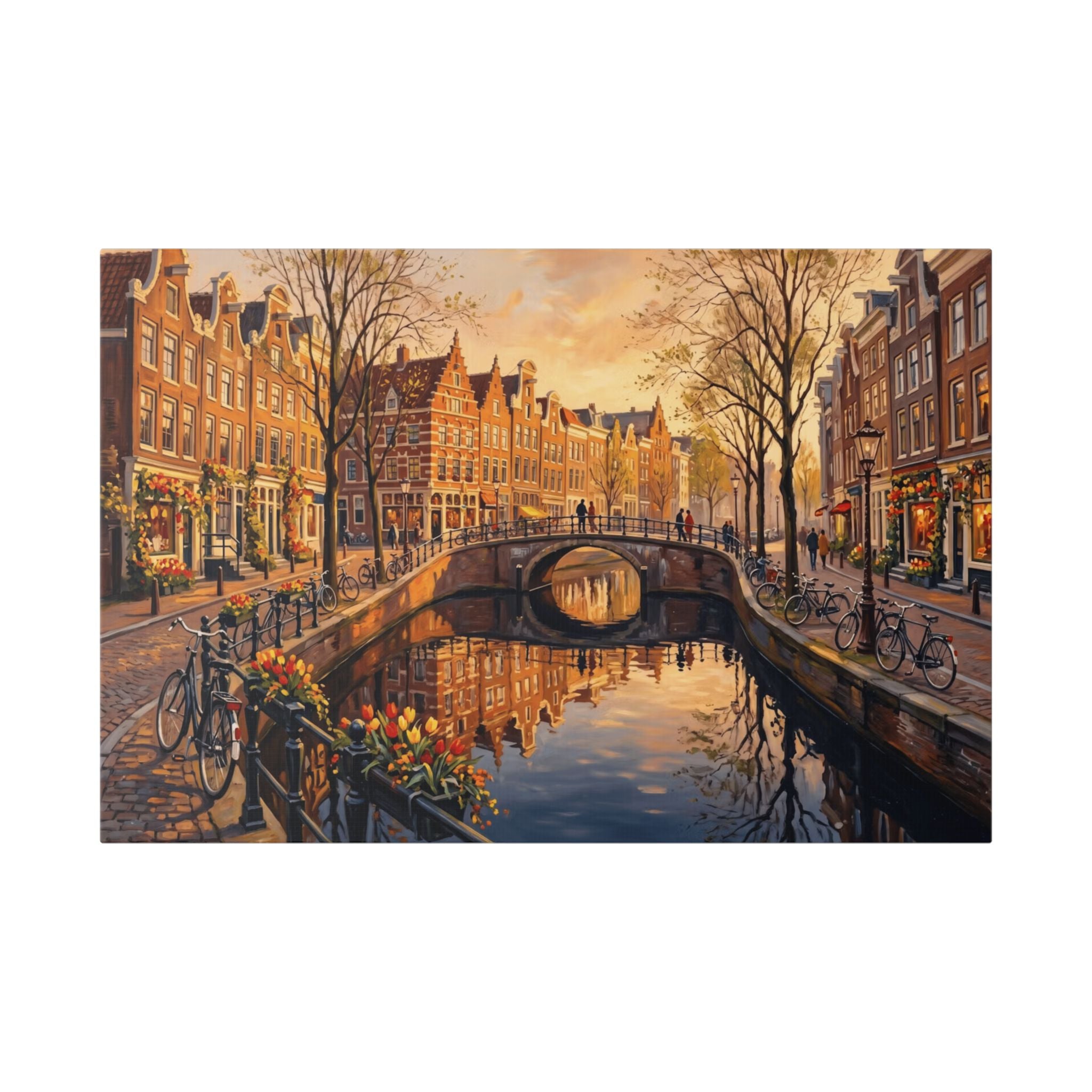 Amsterdam Canal Sunset Stretched Canvas Wall Art