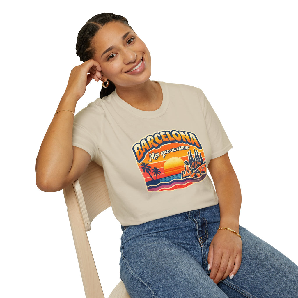 Barcelona Sunset Graphic T-Shirt — "Barcelona Más que un sueño" Vintage Beach Tee