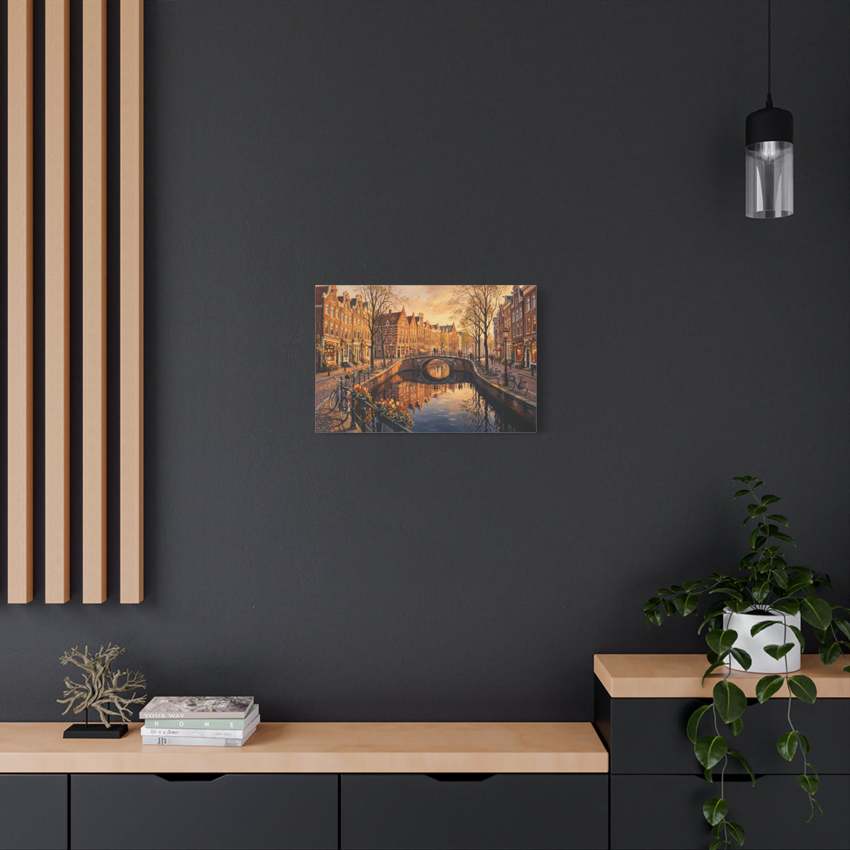 Amsterdam Canal Sunset Stretched Canvas Wall Art