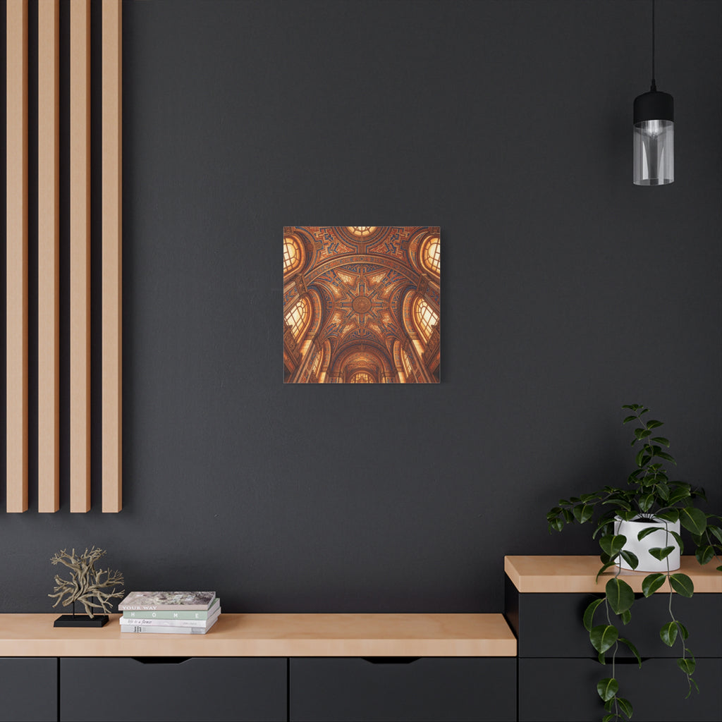 Architectural Ceiling Art Canvas — Ornate Golden Cathedral Interior Print - Detroit
