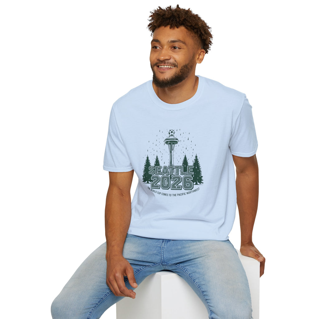 Seattle 2026 Souvenir T-Shirt — Space Needle & Pine Trees Travel Tee