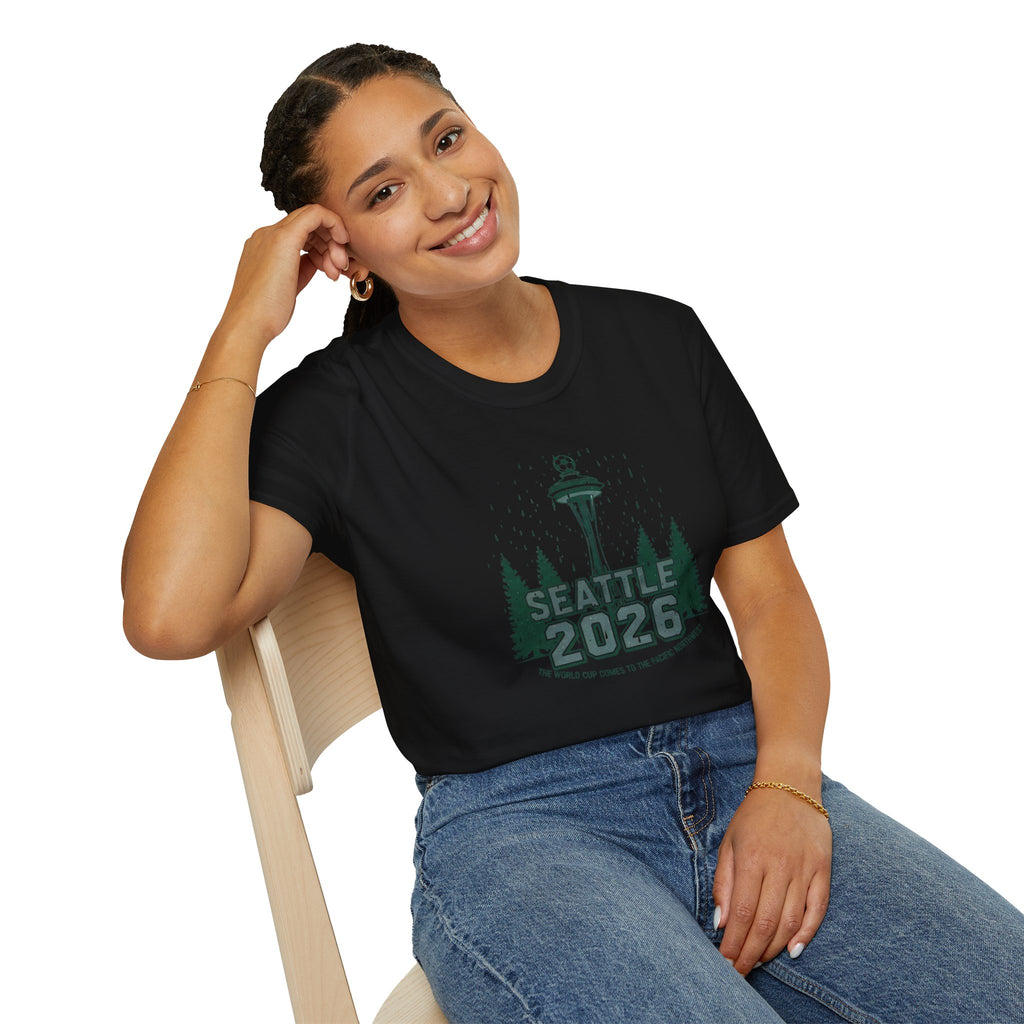 Seattle 2026 Souvenir T-Shirt — Space Needle & Pine Trees Travel Tee