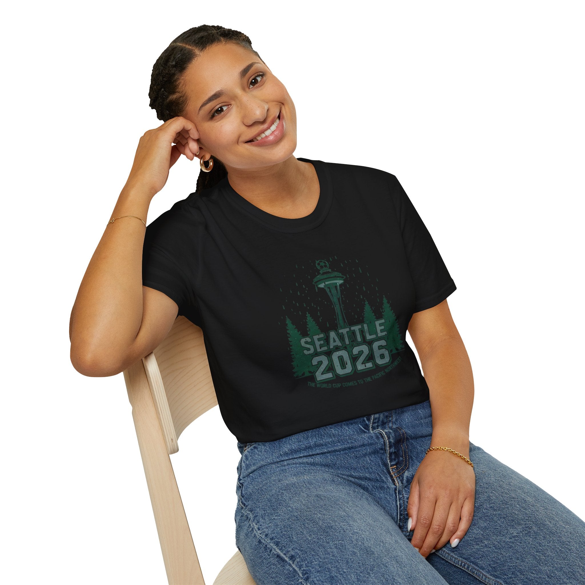 Seattle 2026 Souvenir T-Shirt — Space Needle & Pine Trees Travel Tee