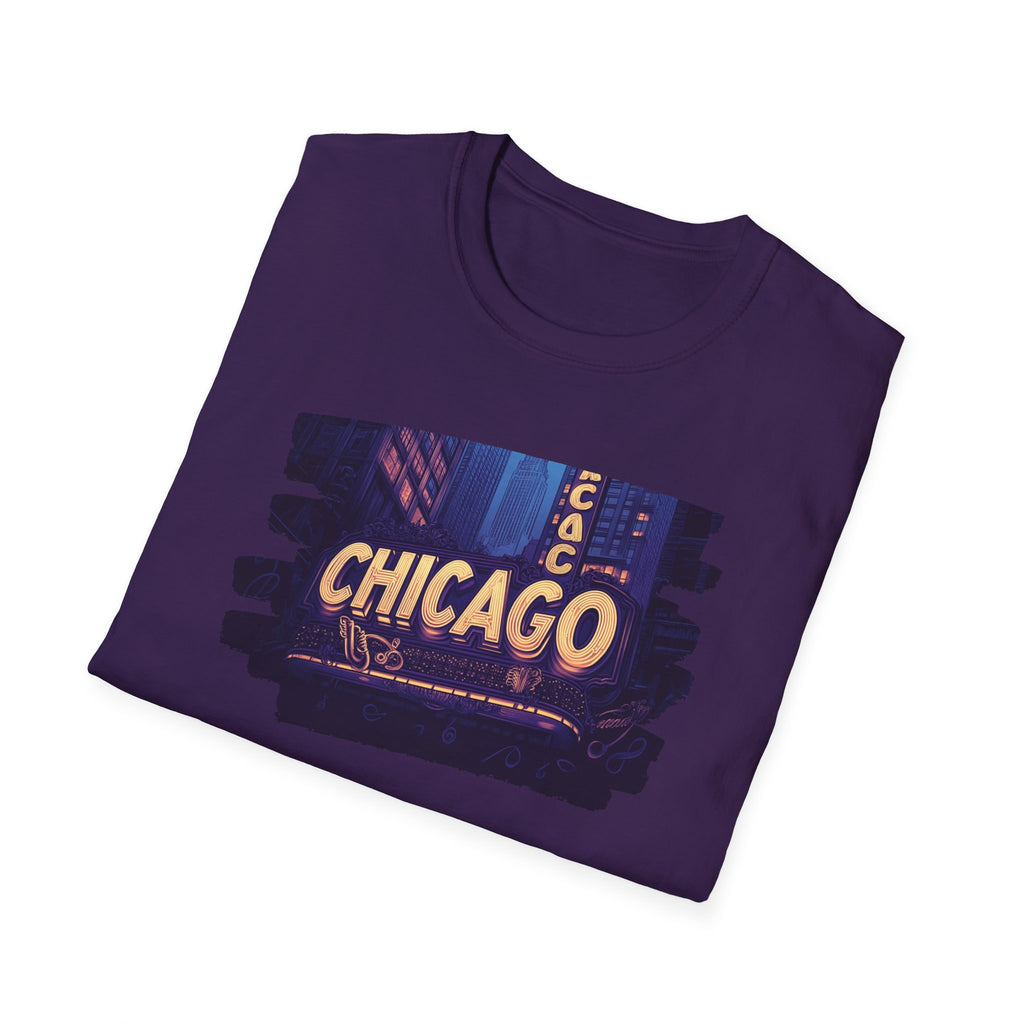 Chicago Neon Sign Brushstroke T-Shirt | City Skyline Typography