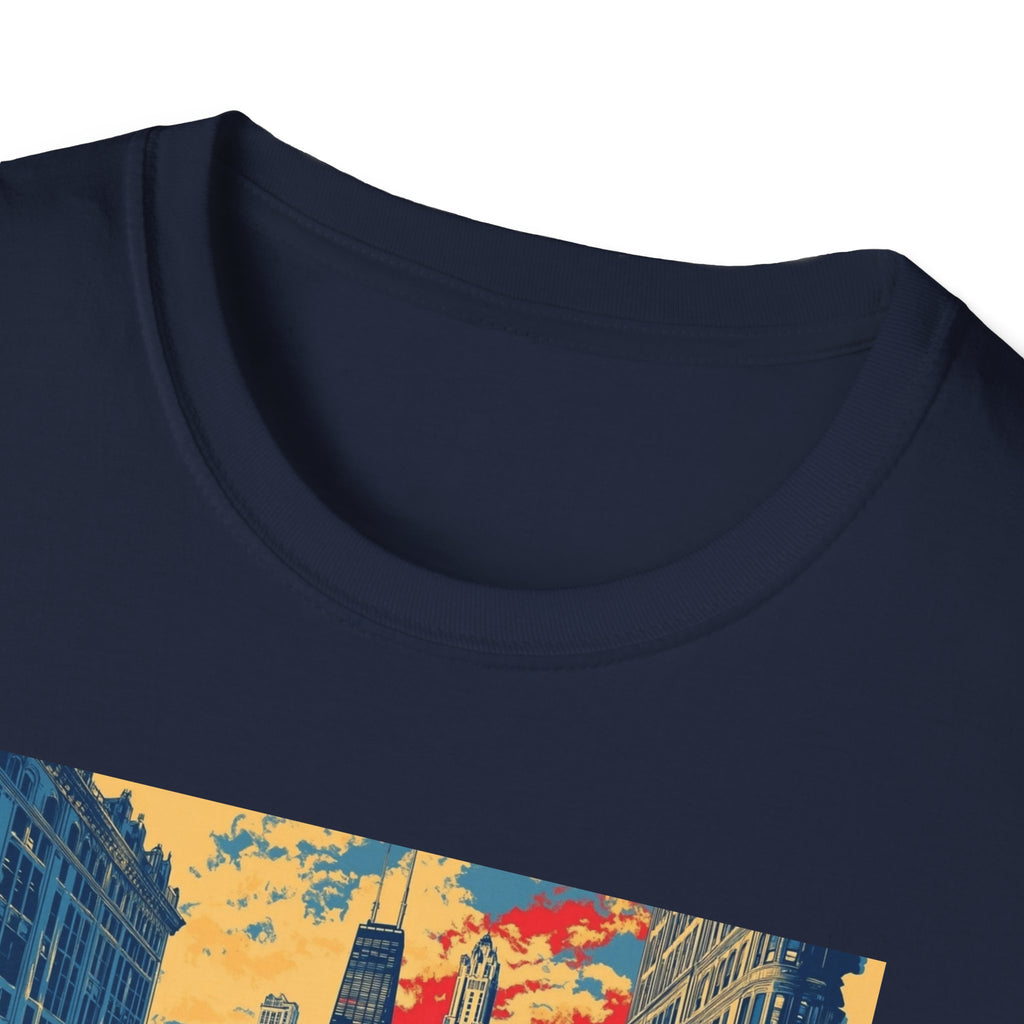Chicago Cityscape T-Shirt | Vintage Skyline, El Train Poster Style