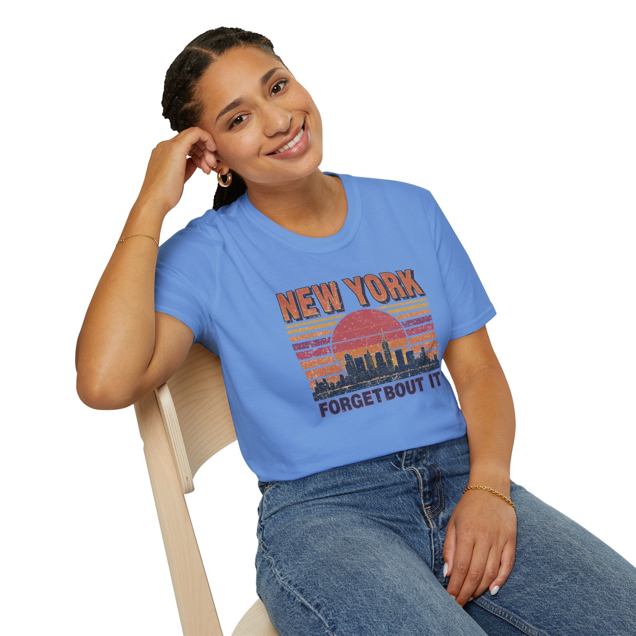 New York Skyline T‑Shirt – “Forgetbout It” Vintage Sunset Tee