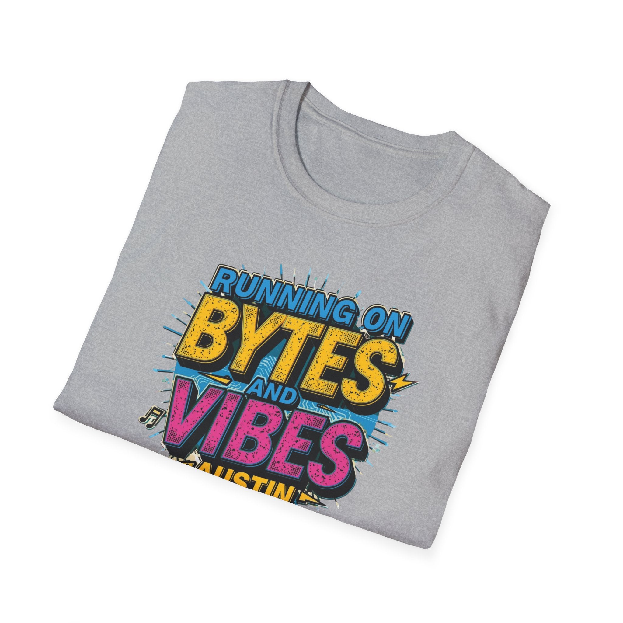 Running on Bytes and Vibes T-Shirt — Austin Retro Tech Graphic Tee
