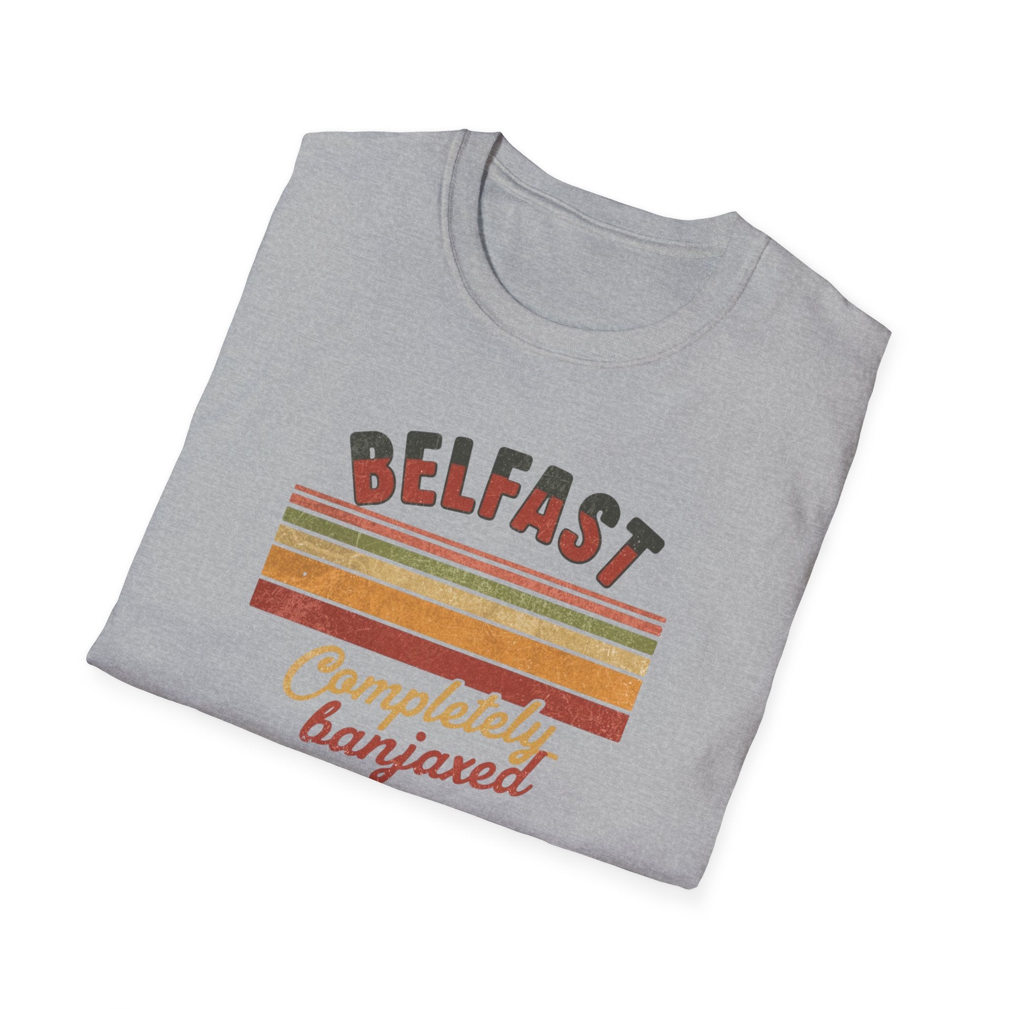 Belfast 'Completely Banjaxed' Retro Stripe T-Shirt — Vintage Irish Humor Tee