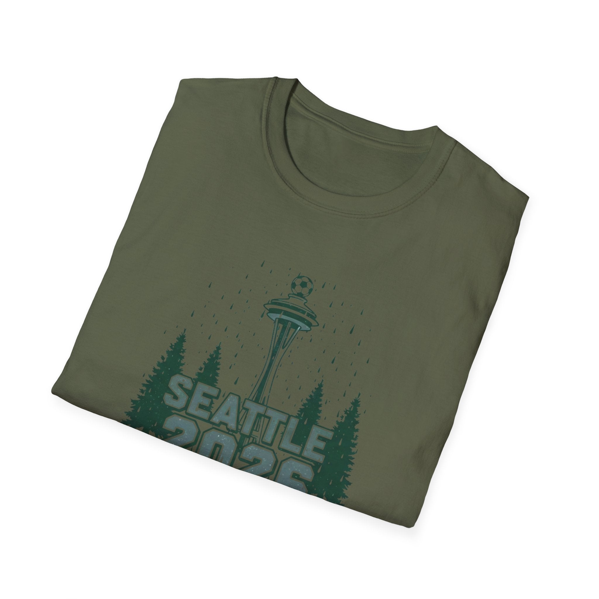 Seattle 2026 Souvenir T-Shirt — Space Needle & Pine Trees Travel Tee