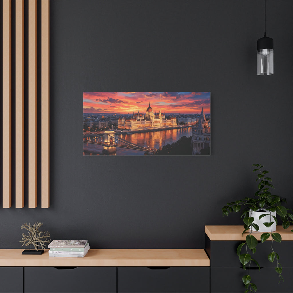 Budapest Parliament Sunset Canvas Wall Art