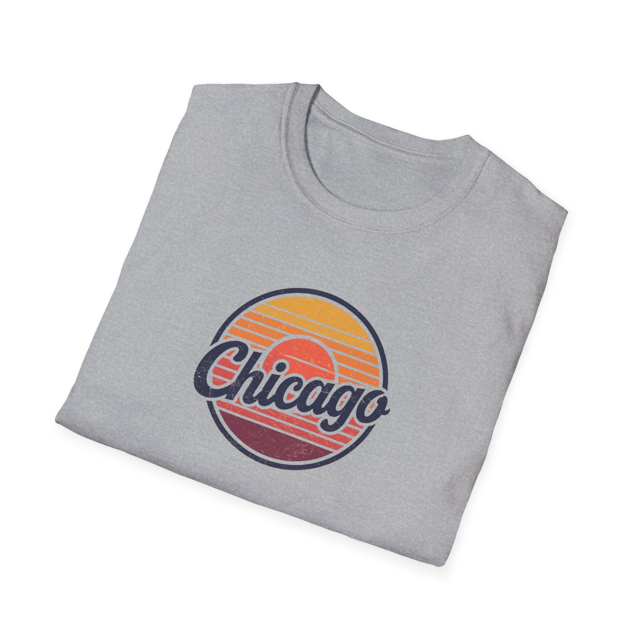 Chicago Retro Sunset T-Shirt | Vintage Script City Design