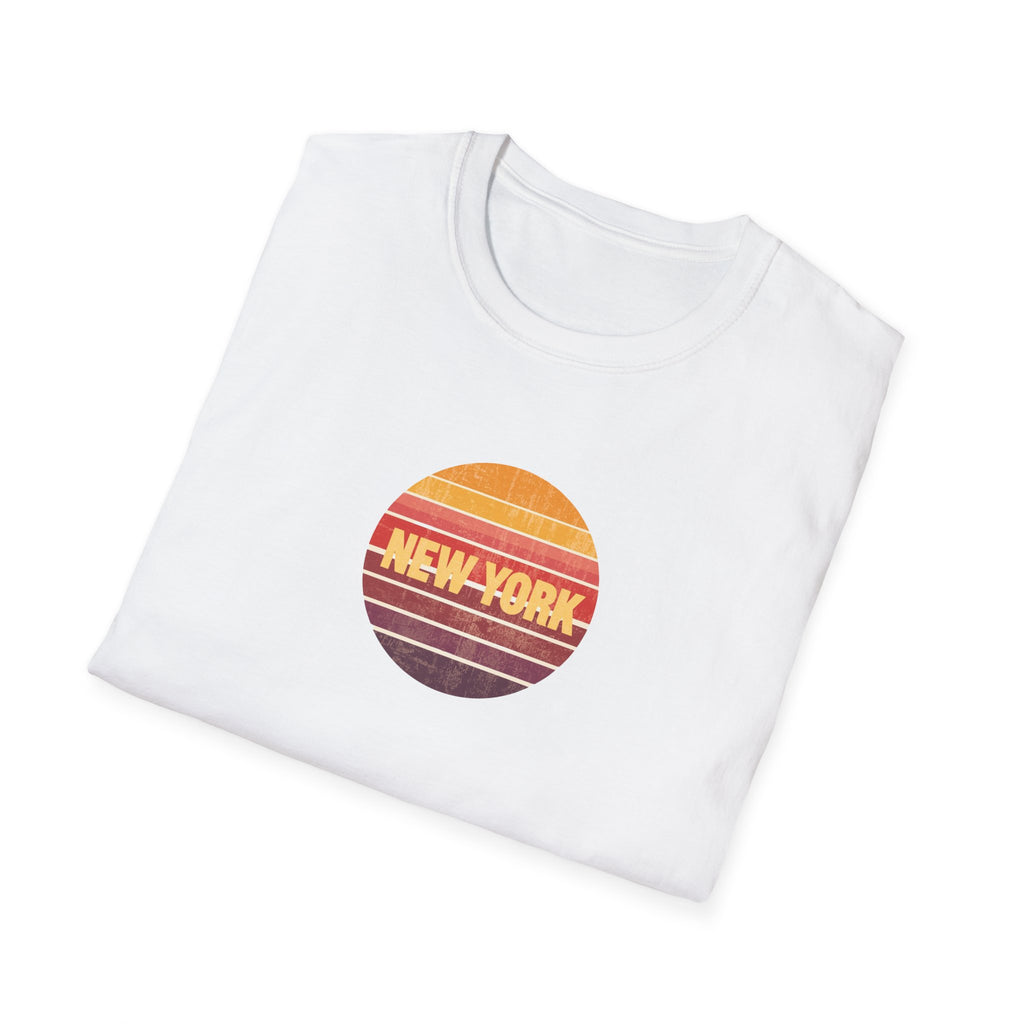 Retro Sunset New York T-Shirt | Vintage Striped City Graphic