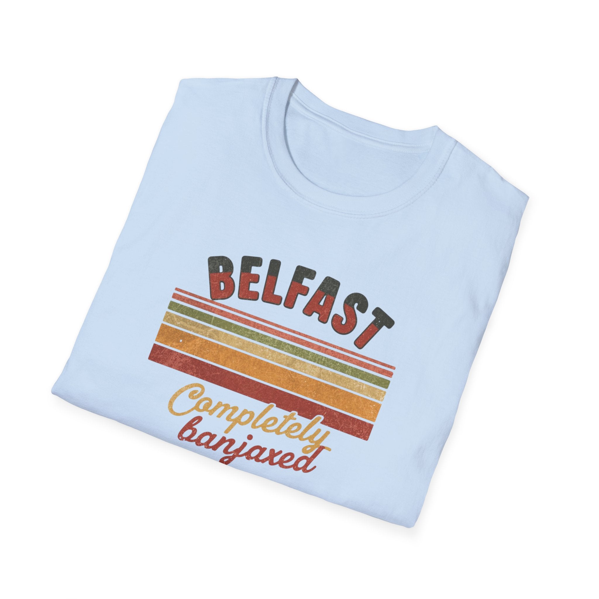Belfast 'Completely Banjaxed' Retro Stripe T-Shirt — Vintage Irish Humor Tee