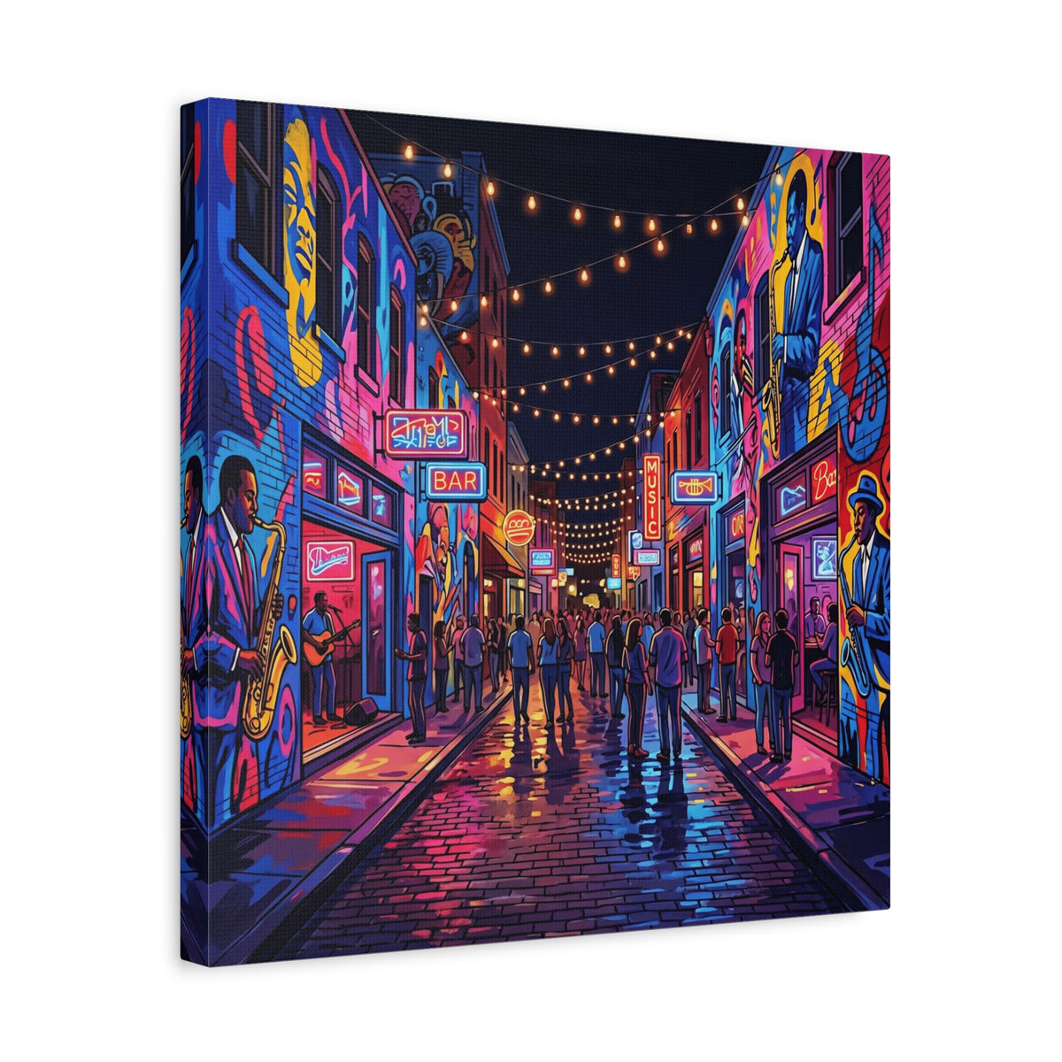 Dallas Deep Ellum Street - Neon Nightlife Street Canvas — Vibrant Urban Alley Wall Art