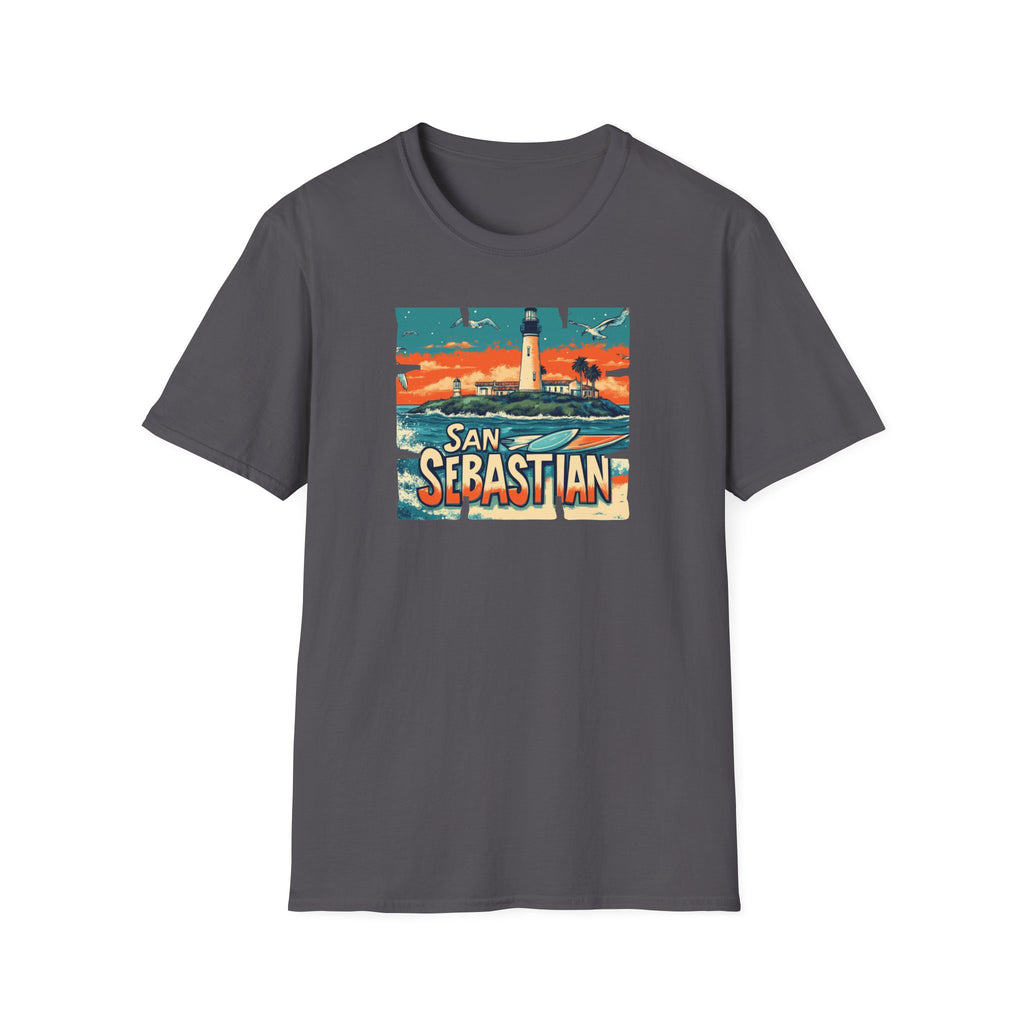 San Sebastian Lighthouse Vintage Poster T-Shirt | Coastal Travel Tee