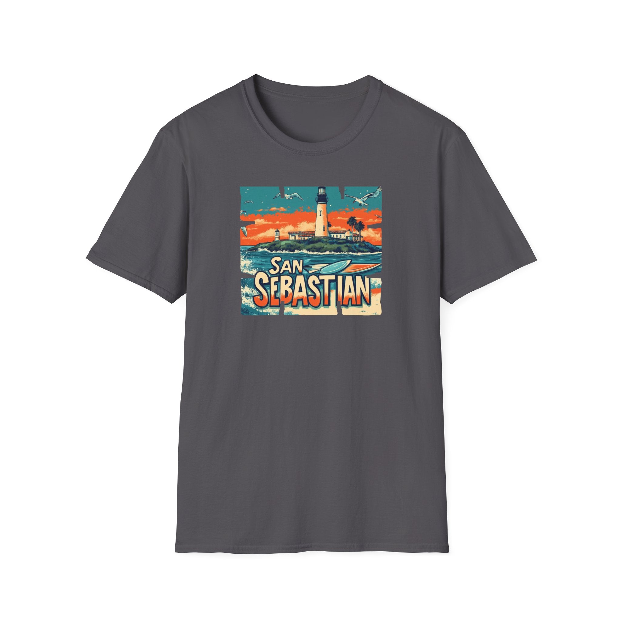 San Sebastian Lighthouse Vintage Poster T-Shirt | Coastal Travel Tee