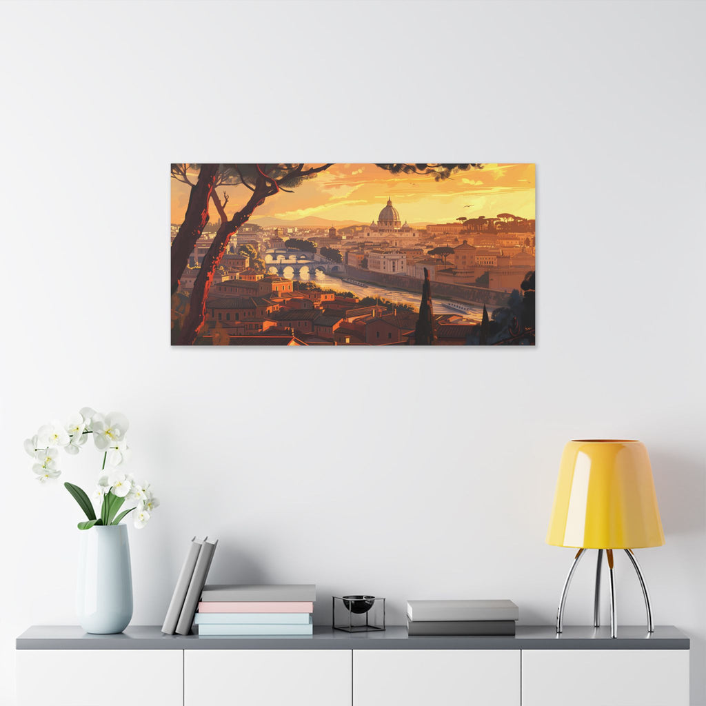 Sunset Over Rome Canvas Wall Art — Classic Stretched Canvas Landscape Print