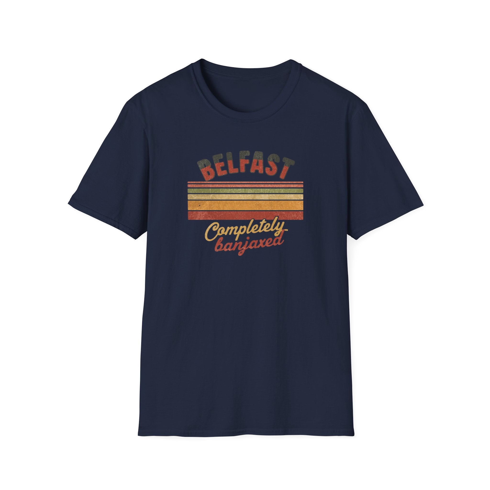 Belfast 'Completely Banjaxed' Retro Stripe T-Shirt — Vintage Irish Humor Tee