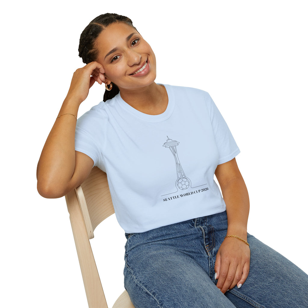 Seattle Space Needle Sketch T-Shirt — Minimalist 'Seattle World Cup 2026' Souvenir Tee