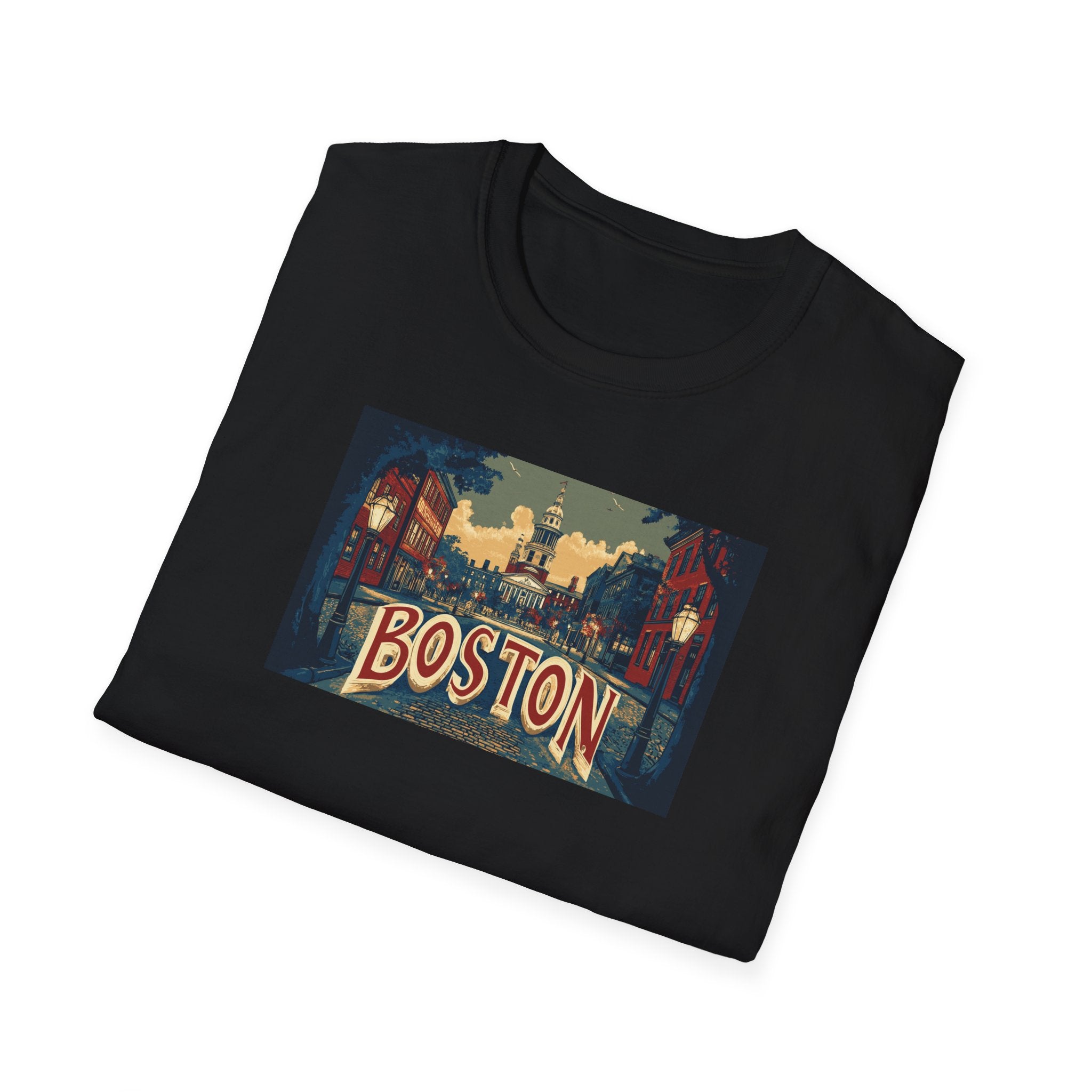 Boston Vintage Postcard T-Shirt | City Skyline, Retro Travel Art